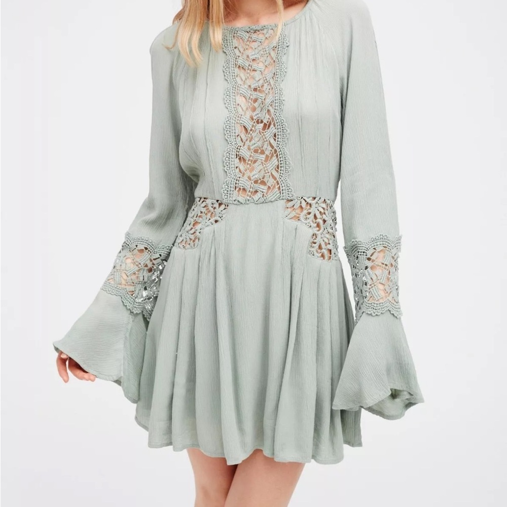Free People Sage Green Lace Mini Dress